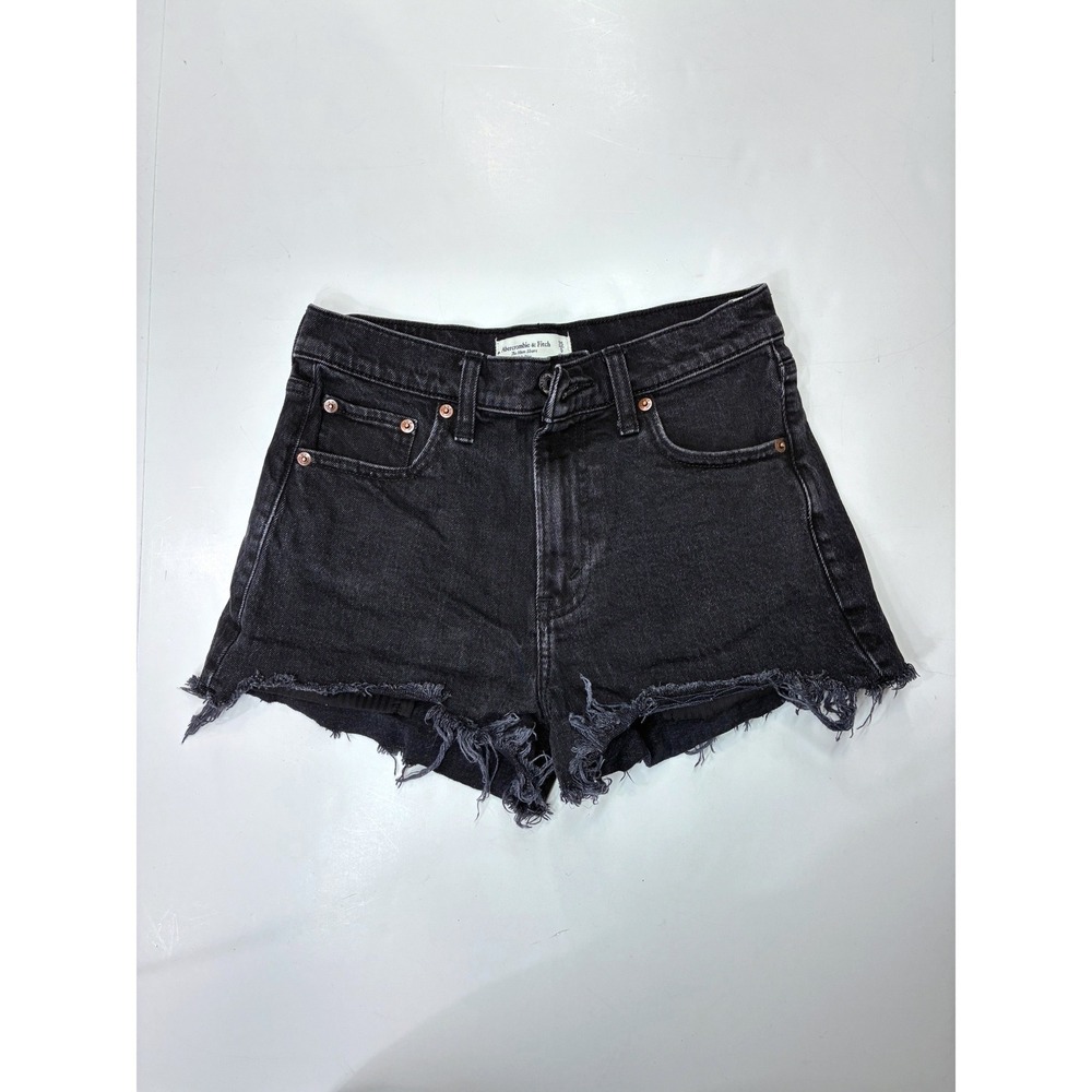 Abercrombie & Fitch The Mom Short High Rise Black Denim Cut Off Shorts Size 25 0